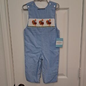 Anavini Turkey Blue Gingham Kids Overalls